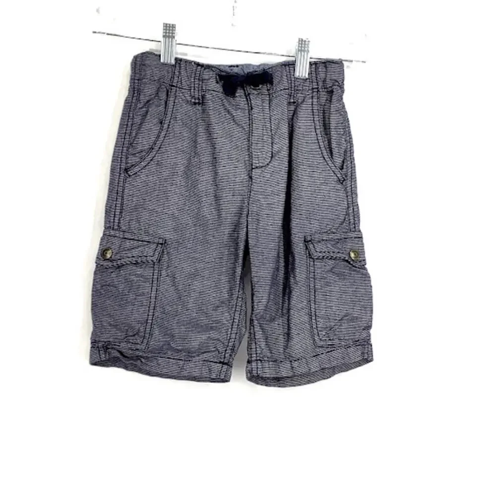 Gymboree Boys Gray Striped Flat Front Cargo Shorts Kids Youth Size 6